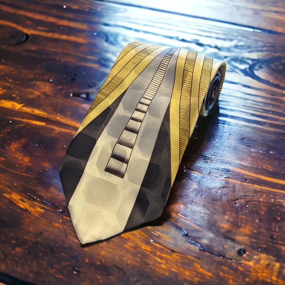 Stylista Itałia 100% SilkTie Black/White/Gold/Gray